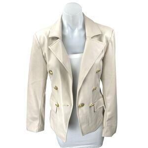 NEW Anthropologie Nico Cream White Faux Leather Double Breasted Blazer Jacket S